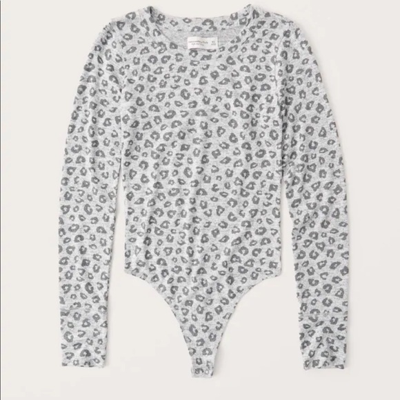 Abercrombie & Fitch Sweaters - Long-Sleeve light grey leopard top bodysuit